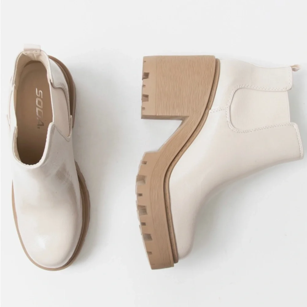 Soda Cream Patent Chelsea Platform Heel Booties